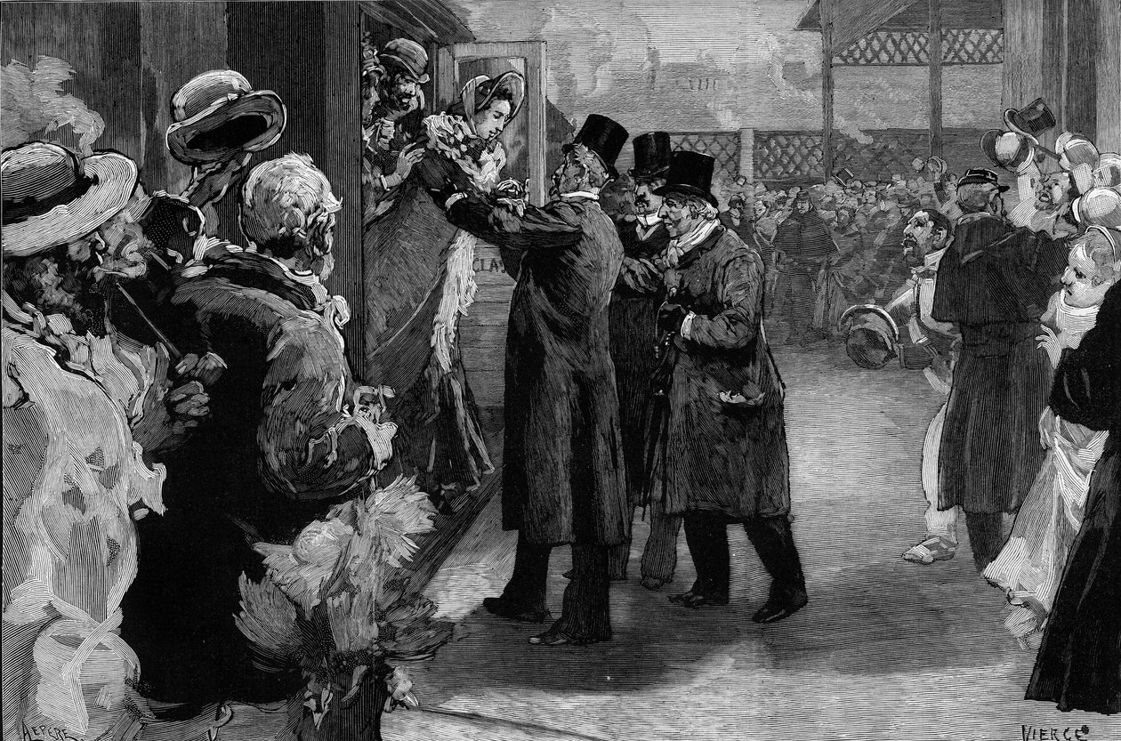 Louise Michel returned to France after her deportation for her participation in the Paris Commune. It was welcomed at Saint Lazare station by Henri Rochefort, Louis Blanc and George Clemenceau by Daniel Urrabieta Vierge