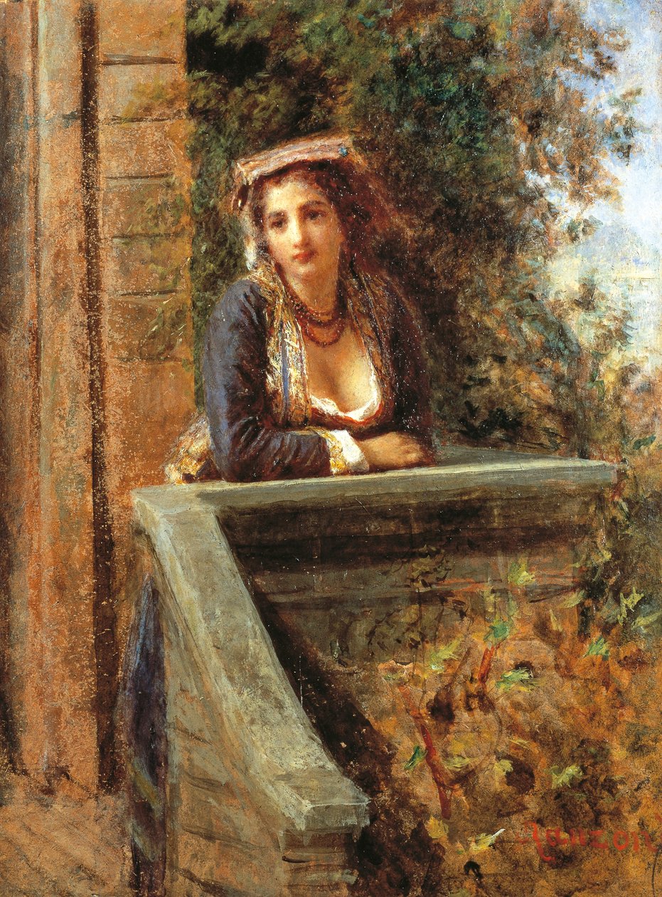 Young Girl at Window or Young Woman on Balcony by Danielle Ranzoni