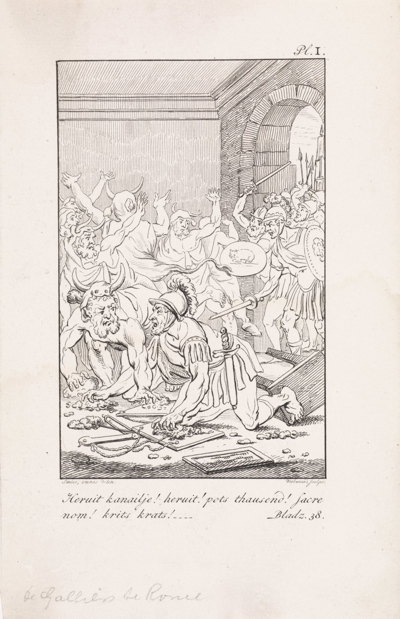 Soldiers and Men with Hides (title on object: Gauls in Rome) by Daniël Veelwaard (I)