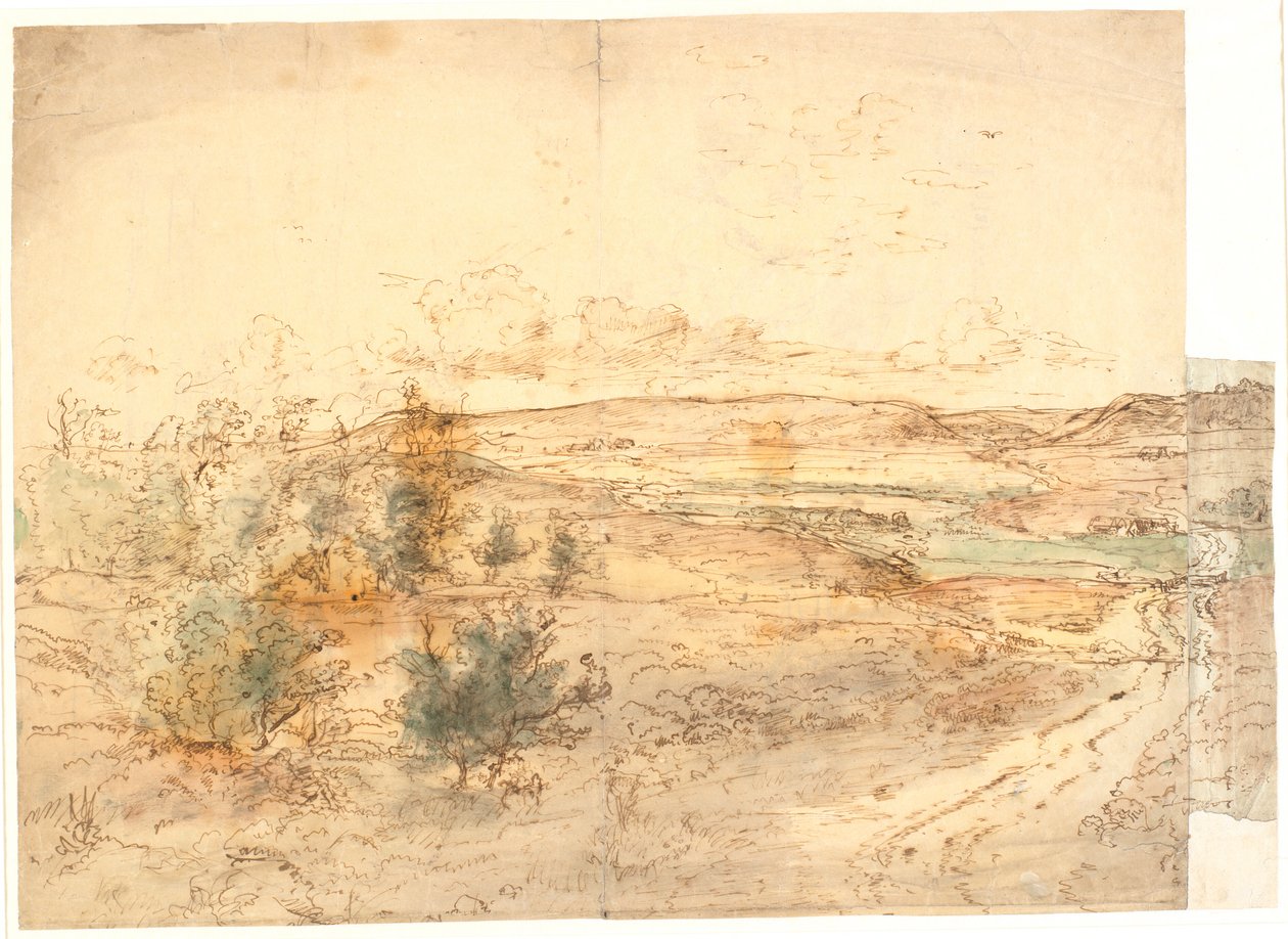 Wide View over a Landscape with Large Hills around a Meadow Stream. West Funen? by Dankvart Dreyer