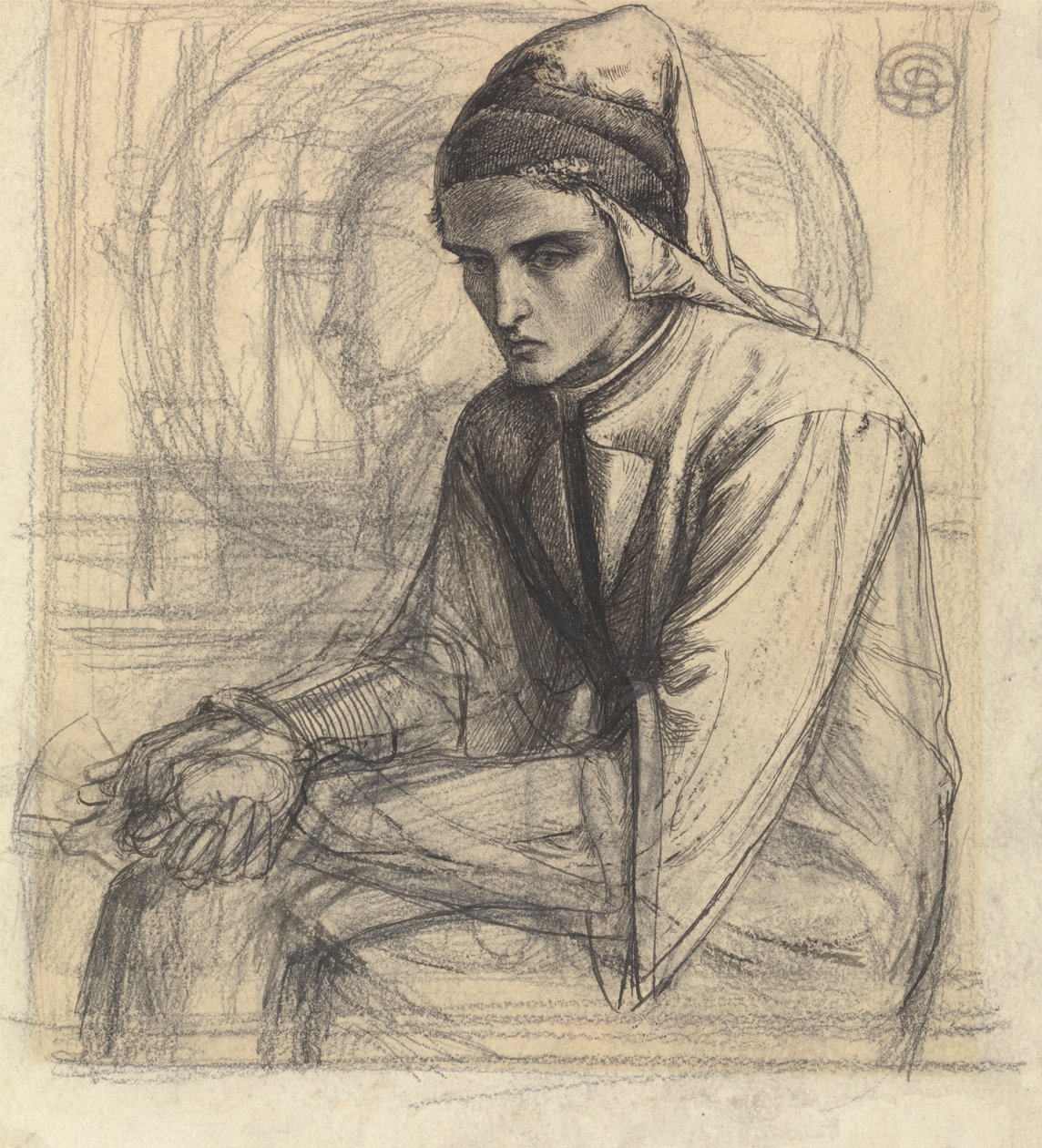 Dante in Meditation Holding a Pomegranate by Dante Gabriel Rossetti