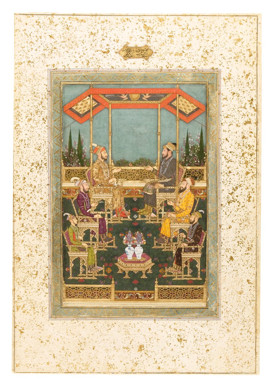 A Gathering of Princes, c.1710 (Opaque Watercolor & Gold on Paper, Mounted as an Album Page) by Das Bhawani