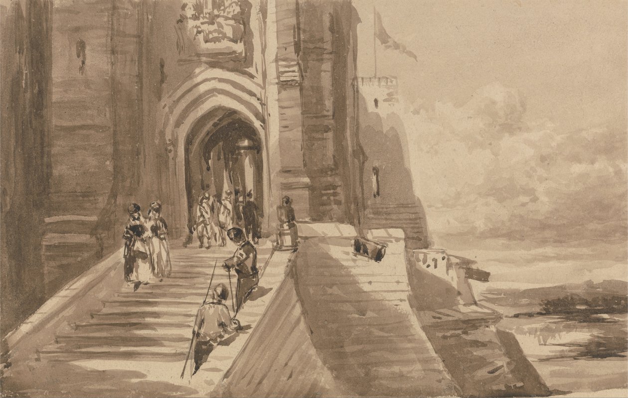 Figures on the Outer Staircase of a Castle by David Cox