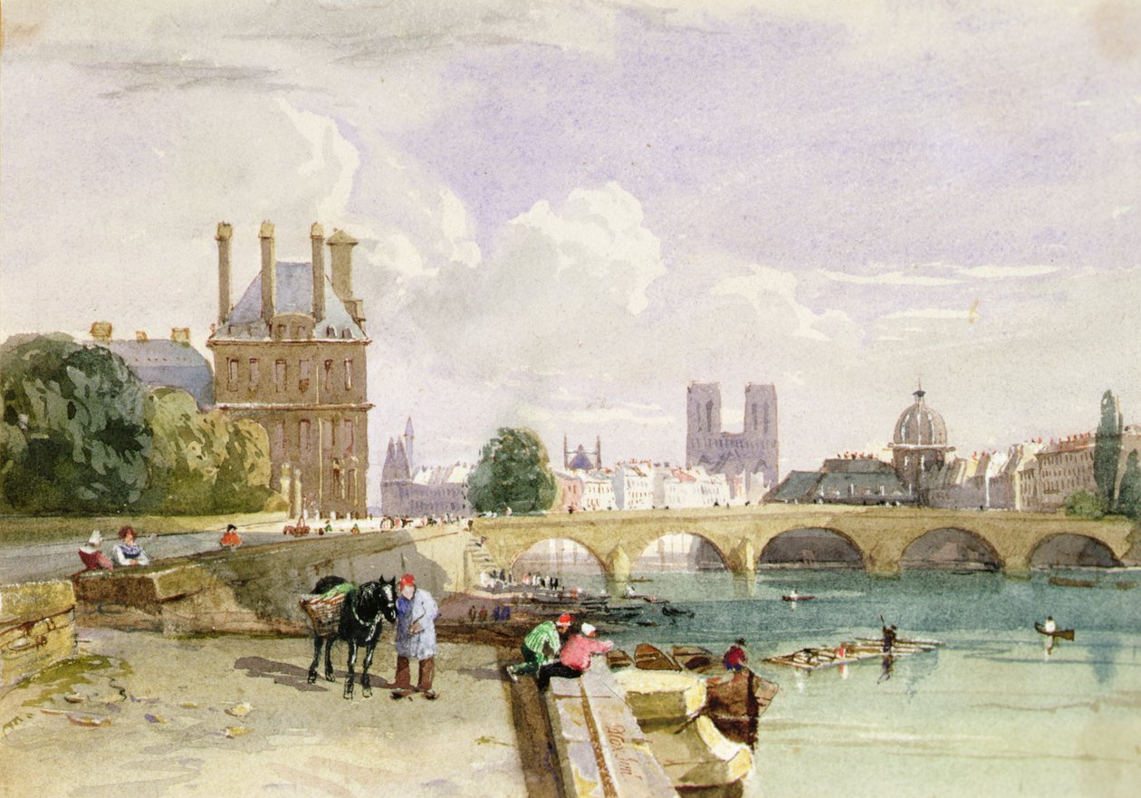 A View of the Pavillon de Flore and the Tuileries from the Seine, Notre Dame, Paris by David Cox