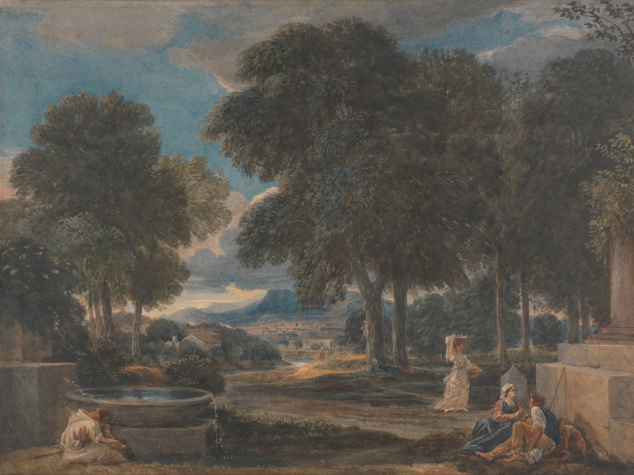 Landscape with a Man Washing His Feet at a Fountain, after Poussin by David Cox