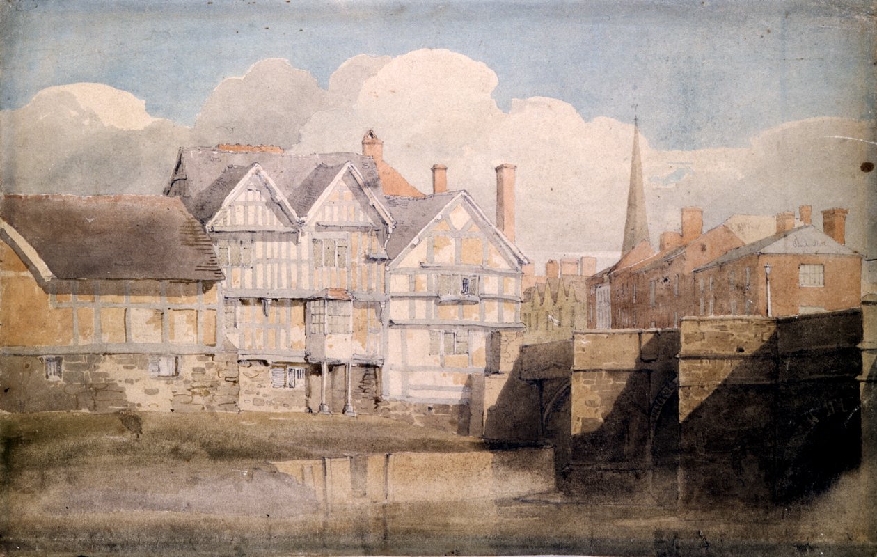 Old Houses and Wye Bridge, Hereford by David Cox