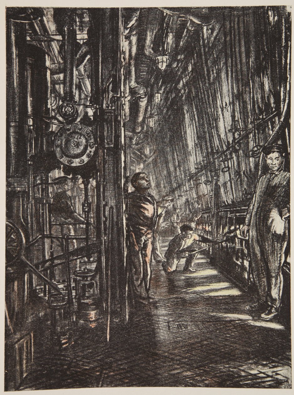 A boiler room on a battleship, illustration from 