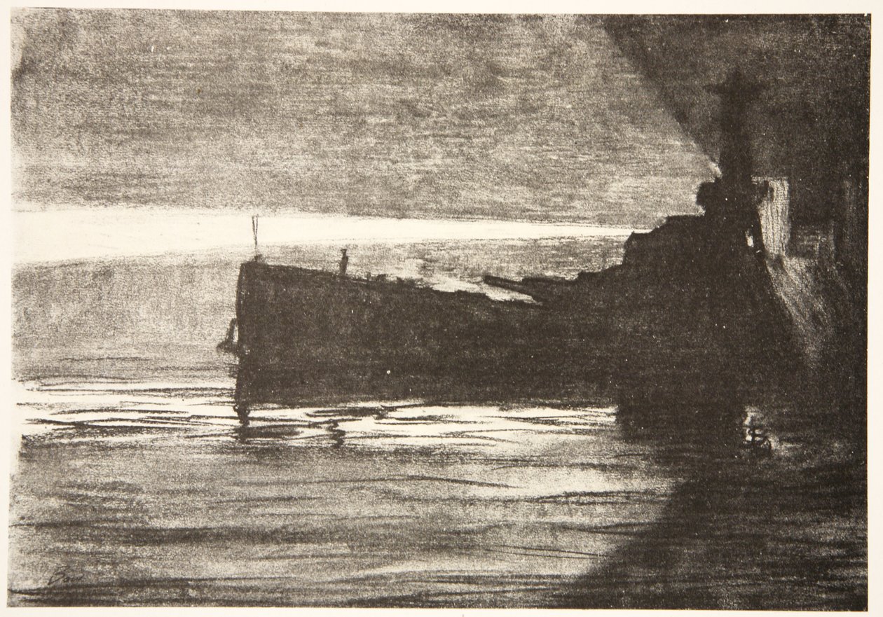 Approaching a battleship at night, illustration from 