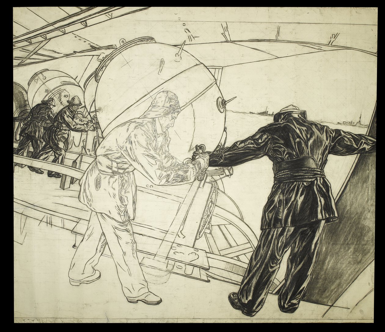 Full Size Drawing for Winter Mine-Laying off Iceland, c.1942 by David Muirhead Bone