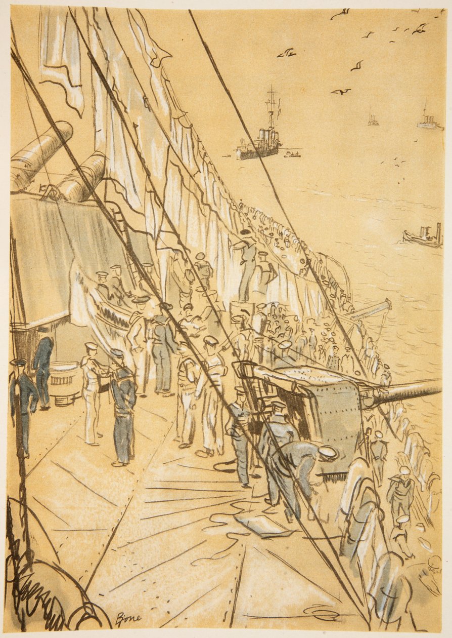On a Battleship: Airing Blankets by David Muirhead Bone
