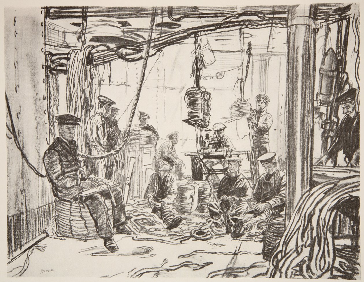Sailors on a battleship making munitions for the army, illustration from 
