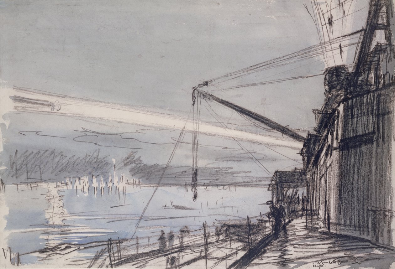 Searchlight at Scapa Flow by David Muirhead Bone