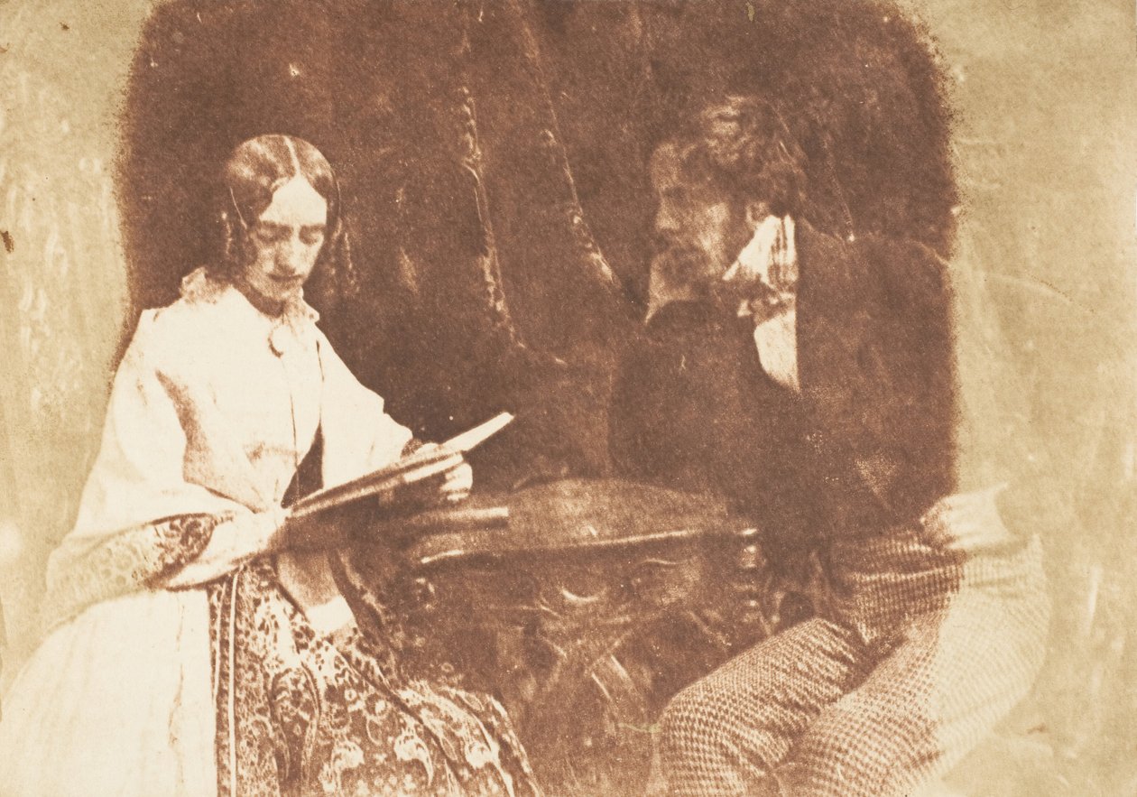 Couple Seated, Woman Reading by Hill and Adamson