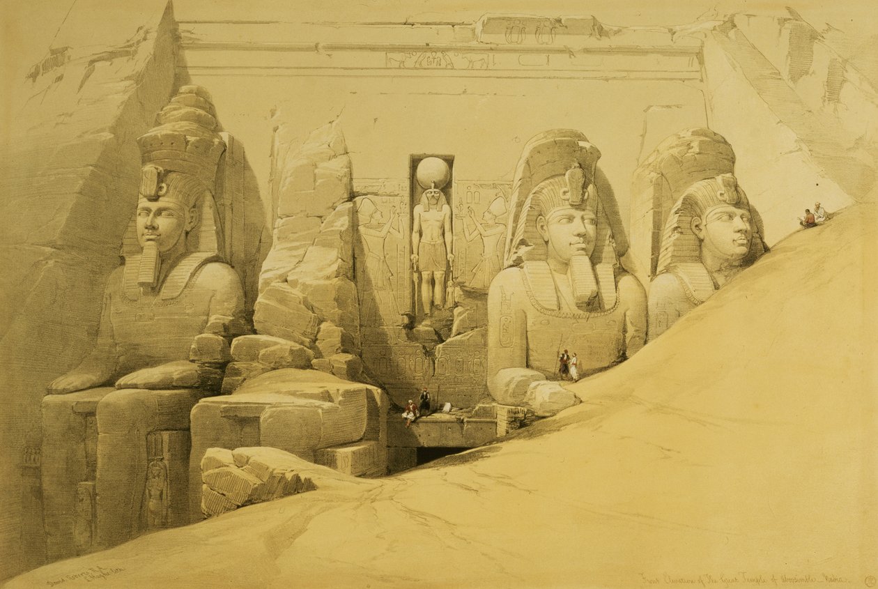 Front Elevation of the Great Temple of Aboo Simbel, Nubia, plate 44 from volume II of 