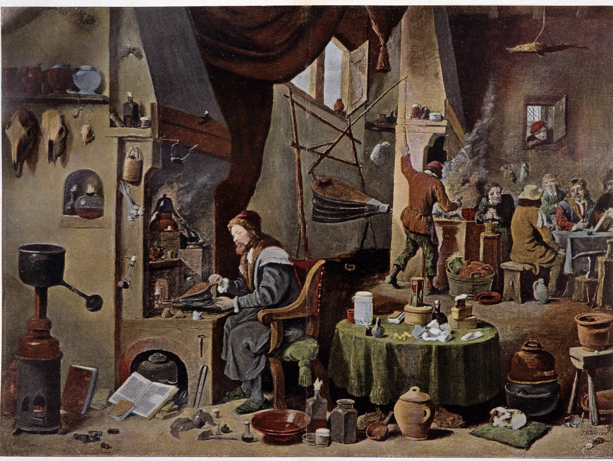 An alchemist laboratory in the 17th century - according to the painting of David Téniers the Younger by David the Younger (after) Teniers