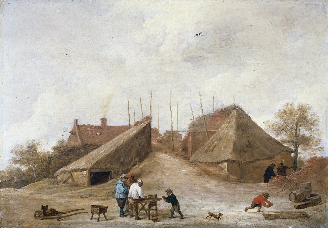 A Farm Yard with Figures Round a Table by David Teniers the Younger