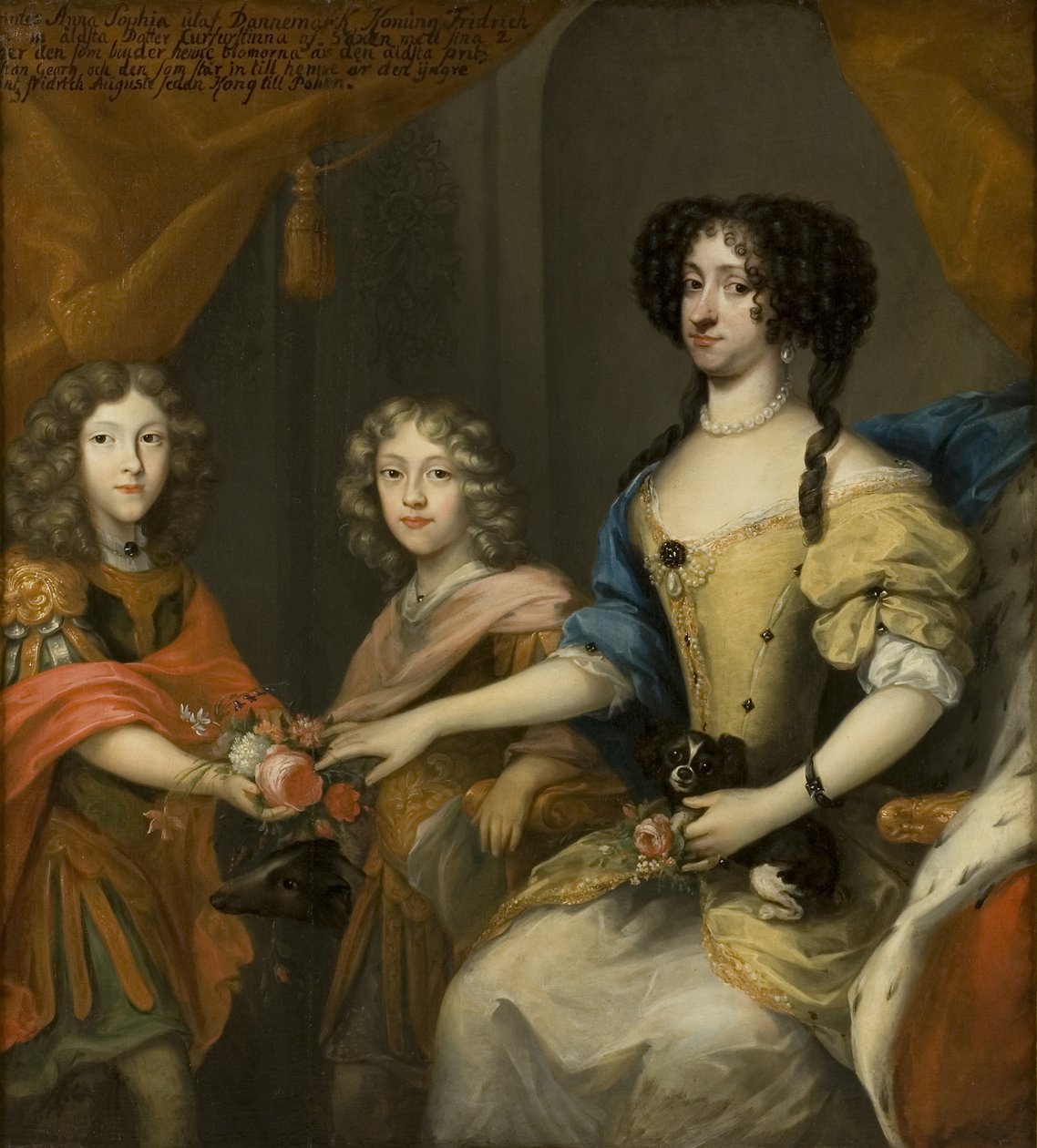 Anna Sofia, Princess of Denmark, Electress of Saxony, with Her Sons Johann Georg and Friedrich August, c.1680 by David von Krafft