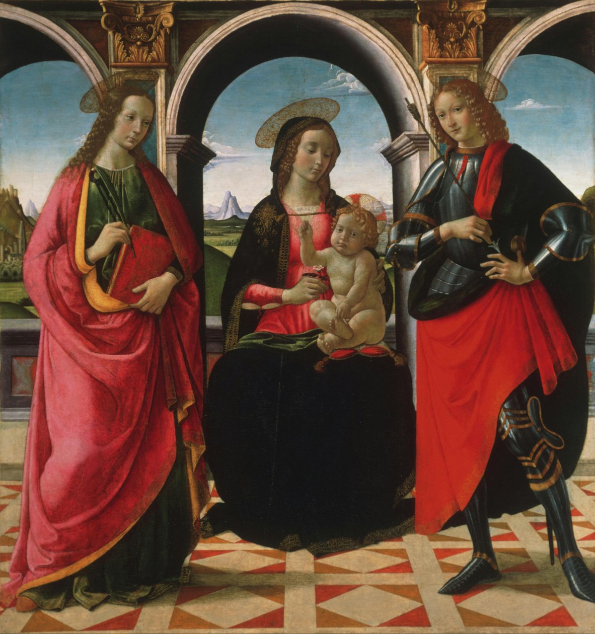 Virgin and Child, with Saints Apollonia and Sebastian by Davide Ghirlandaio