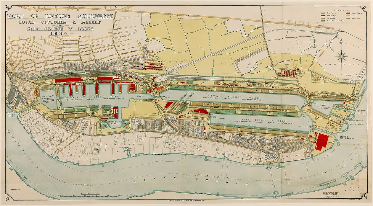 Royal Victoria and Albert and King George V Docks 1934 by Day & Son Vincent Brooks