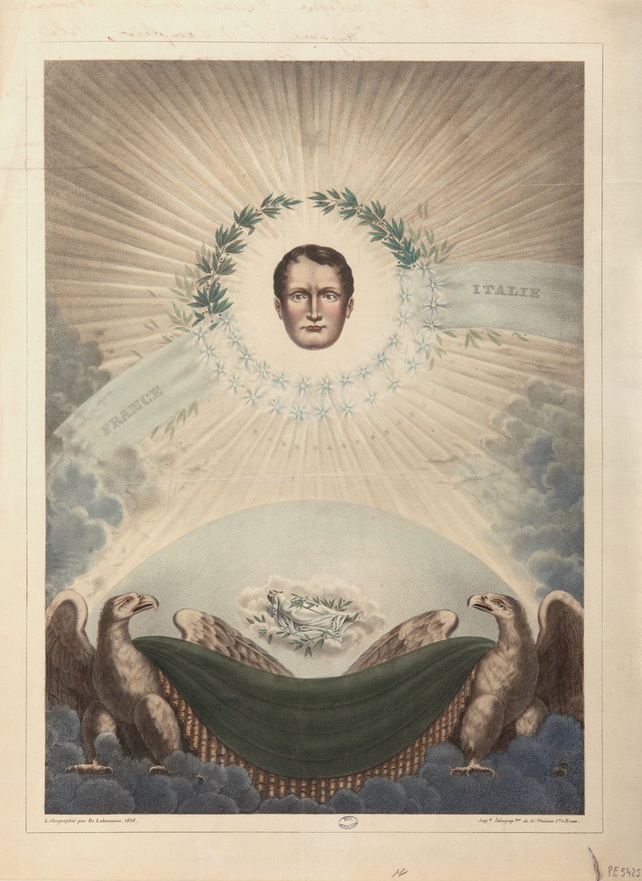 Allegory of Napoleon Surrounded by a Laurel Wreath and a Star, and Below, Napoleon in Death Wrapped in a Shroud by De Labarussias