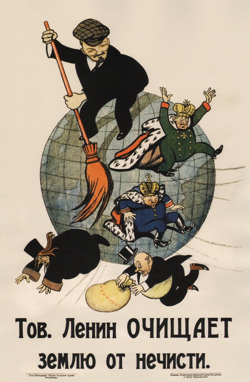 Comrade Lenin Cleans the Land from Garbage Poster, 1920 by Deni