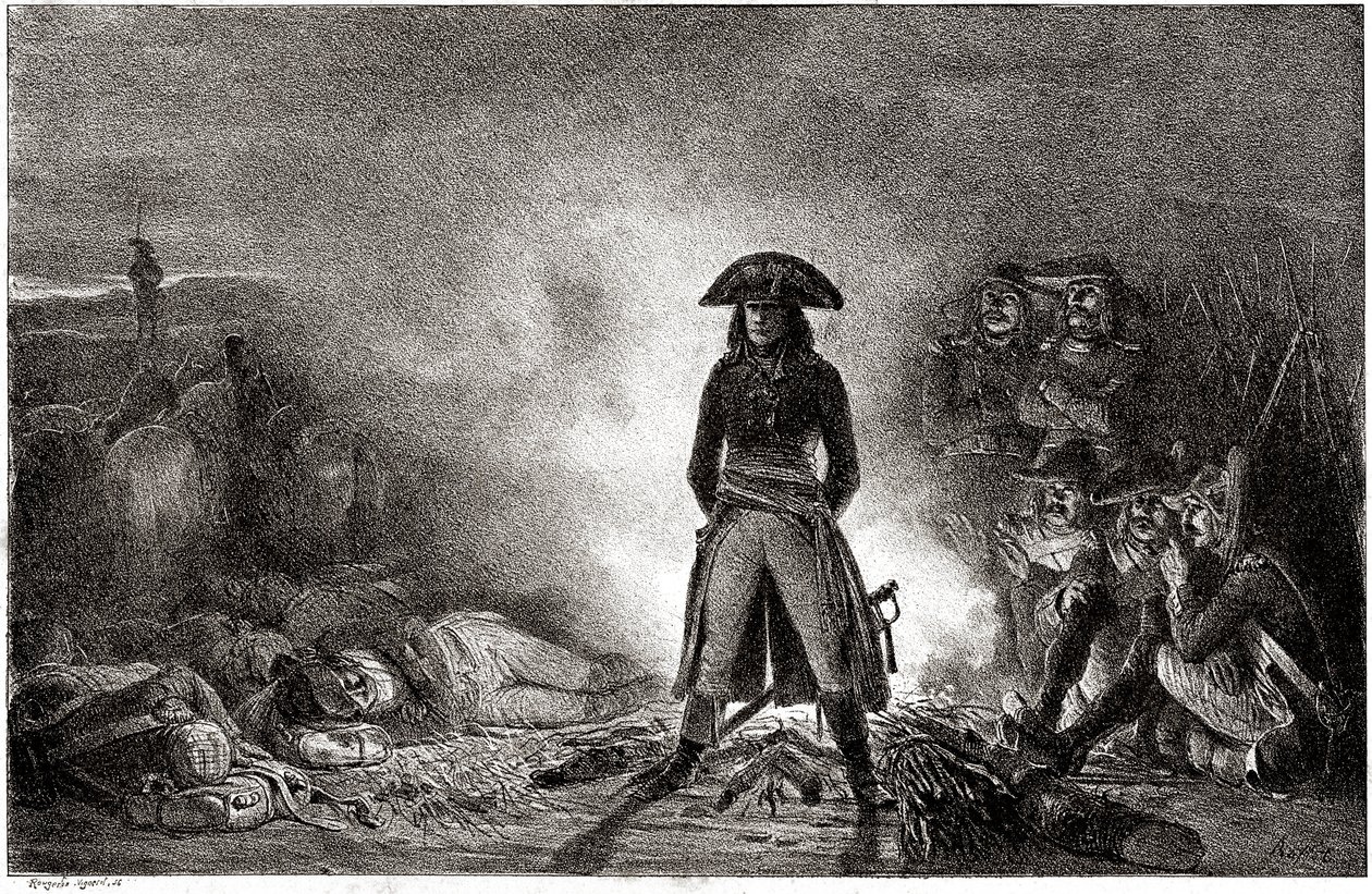 Napoleon Bonaparte camping among his soldiers in 1796 during the Italian campaign by Denis-Auguste-Marie Raffet