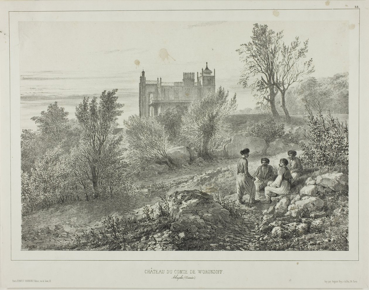The Château of Count Woronzoff, Aloupka, Crimea, August 12, 1837 by Denis Auguste Marie Raffet