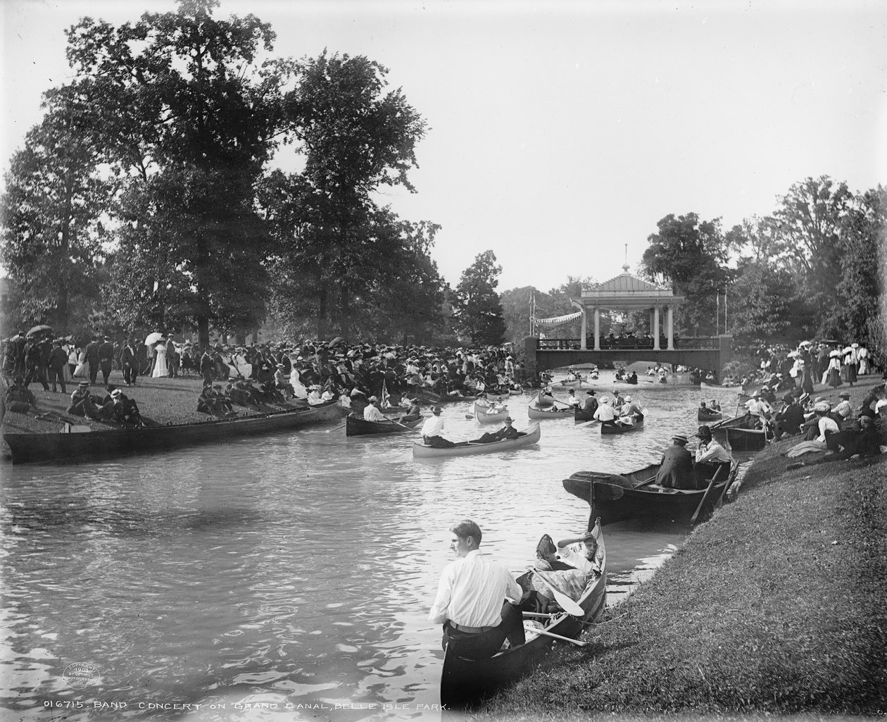 Band Concert on Grand Canal, Belle Isle Park, 1903-20 by Detroit Publishing Co.