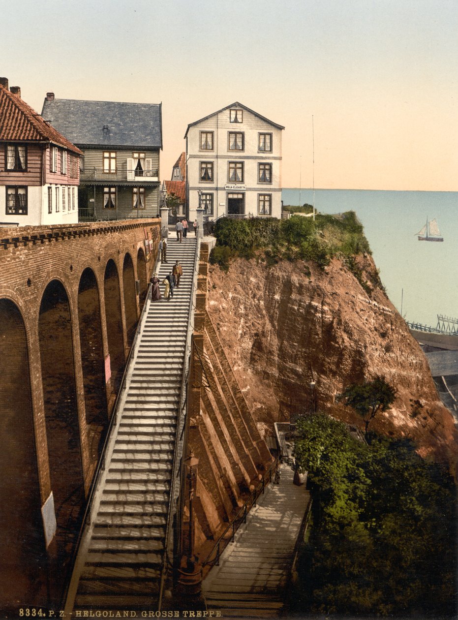 The Grand Staircase, Helgoland, Germany, Photochrome Print, c.1900 by Detroit Publishing Co.