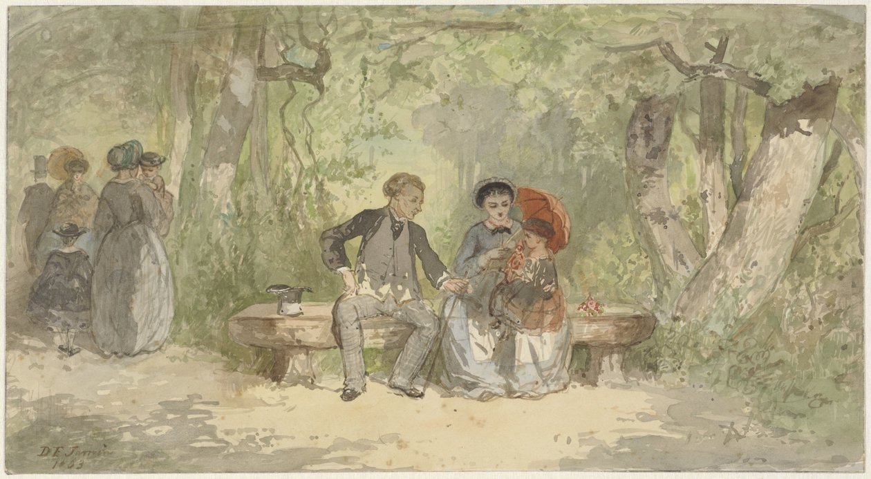 Man, Woman, and Child on a Bench in the Park by Diederik Franciscus Jamin