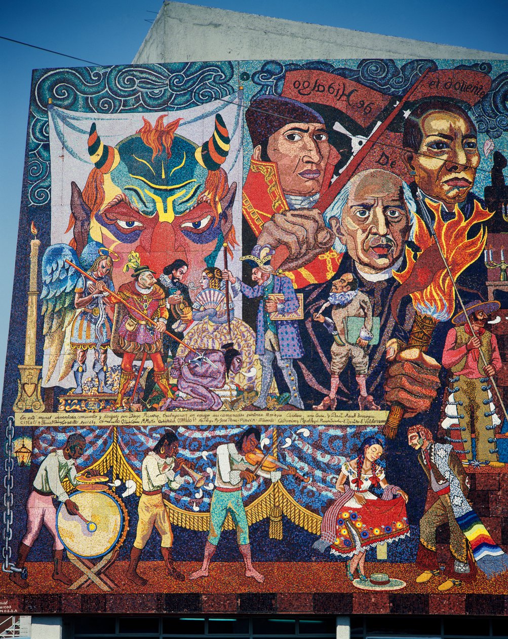 Hidalgo, Morelos and Juarez, Heroes of the Fight for Independence, Detail from the Mosaic Mural on the Facade of the Theatre of the Insurgents, Mexico City. Mexico, 20th Century. by Diego Rivera