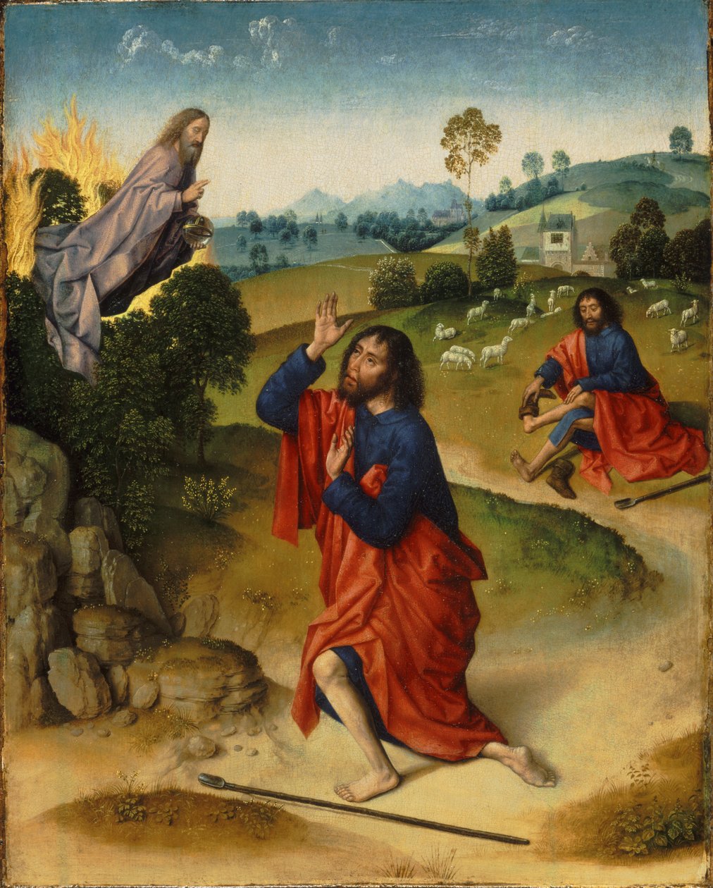 Moses and the Burning Bush, with Moses Removing His Shoes by Dierick Bouts the Elder