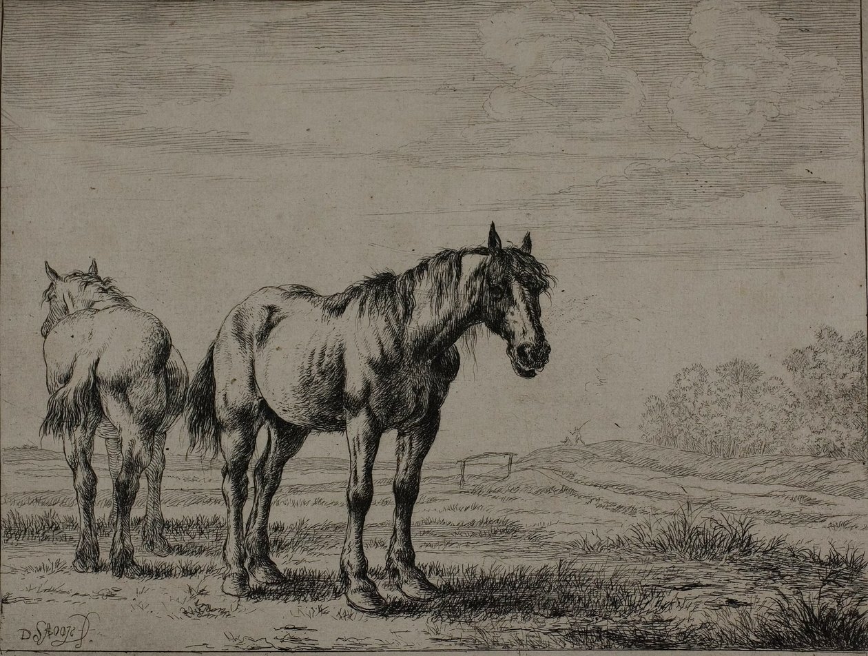 Two Plough Horses, Plate Seven from Series of Horses by Dirck Stoop