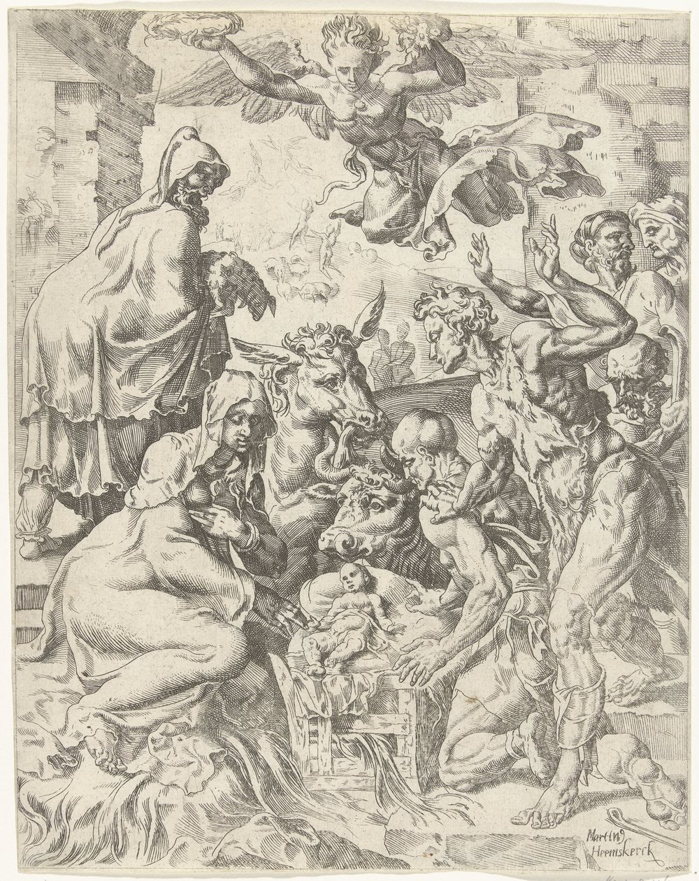 Adoration of the Shepherds Fall and Redemption of Mankind through the Life and Passion of Christ (series title) by Dirck Volckertsz. Coornhert (attributed to)