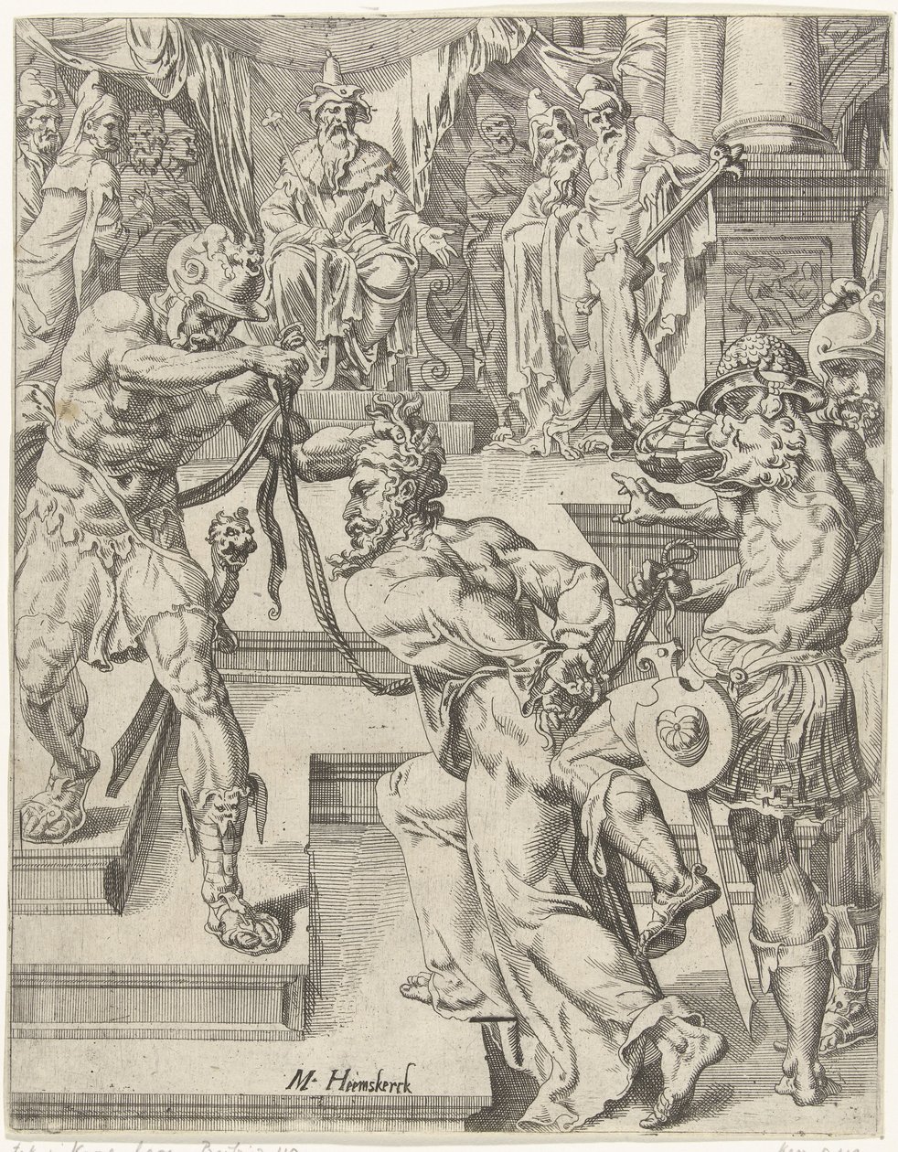 Christ Before Caiaphas (The Fall and Redemption of Mankind through the Life and Passion of Christ series) by Dirck Volckertsz. Coornhert (attributed to)