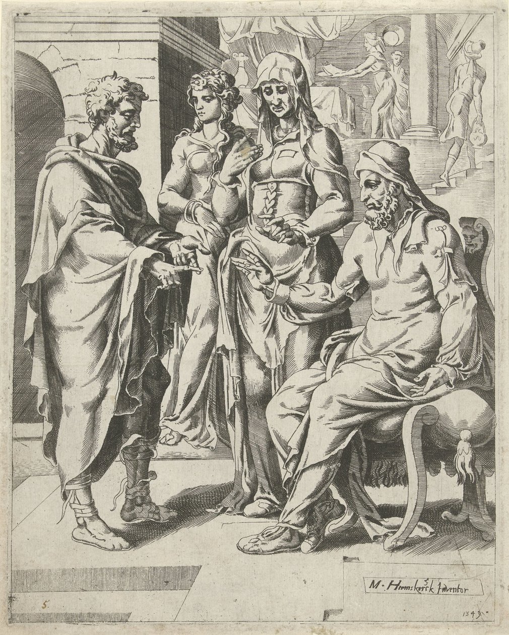 Eliezer Tells Laban His Purpose by Dirck Volckertsz. Coornhert (attributed to)