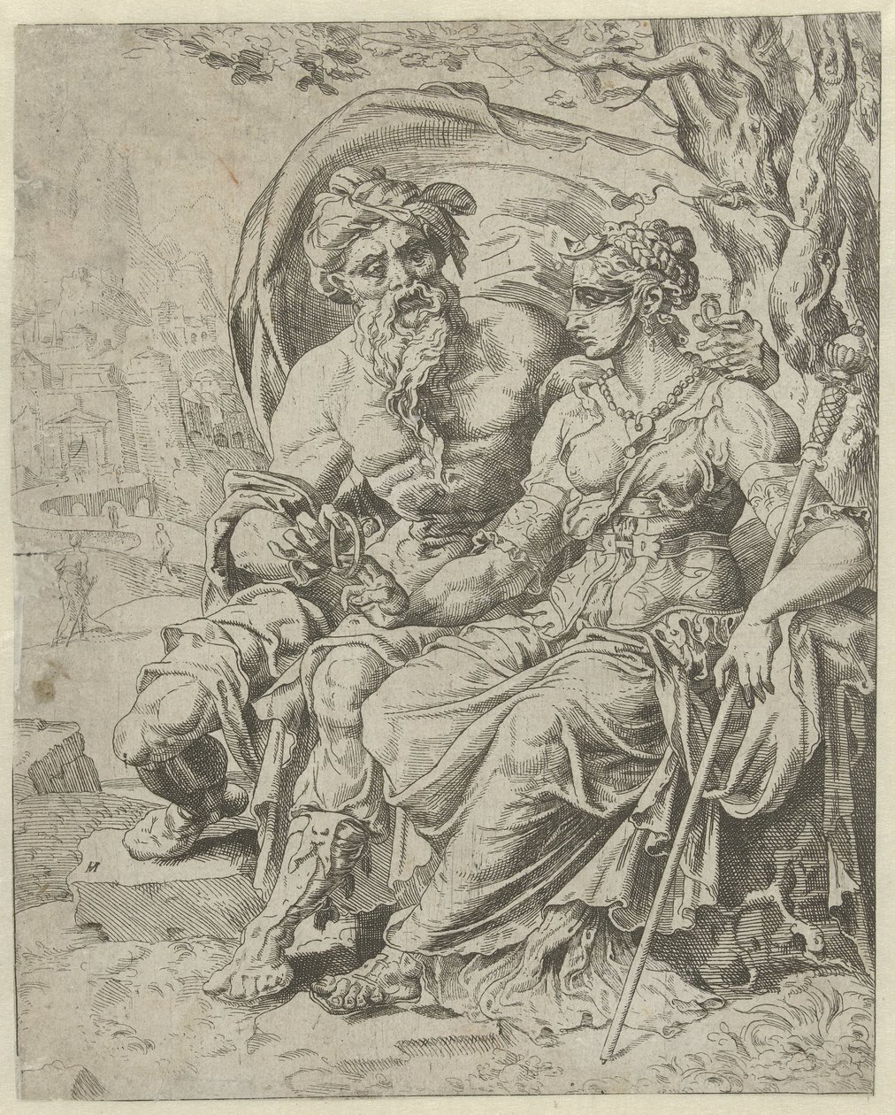 Judah Gives Tamar the Pledge (History of Judah and Tamar) by Dirck Volckertsz. Coornhert (attributed to)