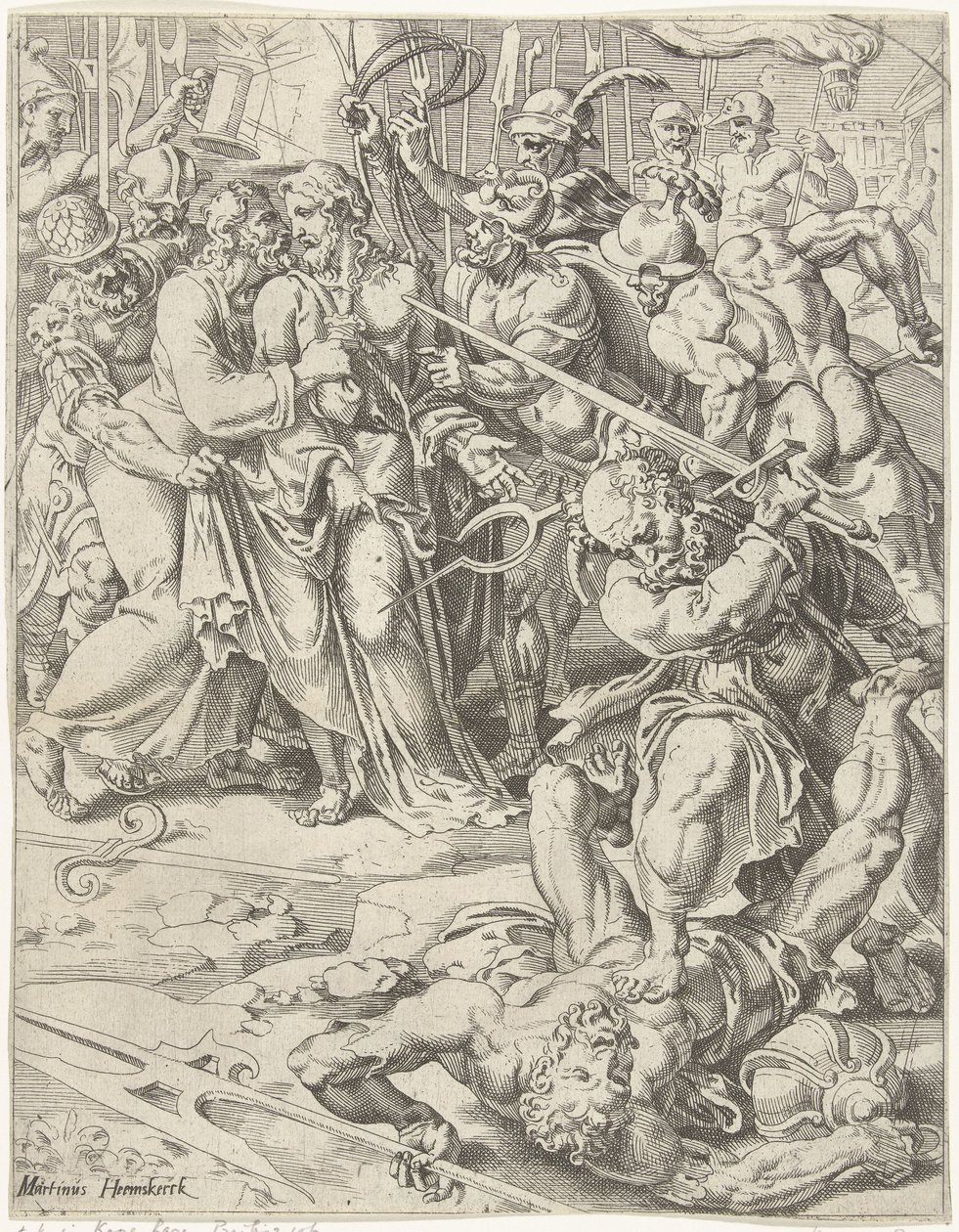 Judas Kiss and Arrest of Christ, Fall and Redemption of Mankind through the Life and Passion of Christ (series title) by Dirck Volckertsz. Coornhert (attributed to)