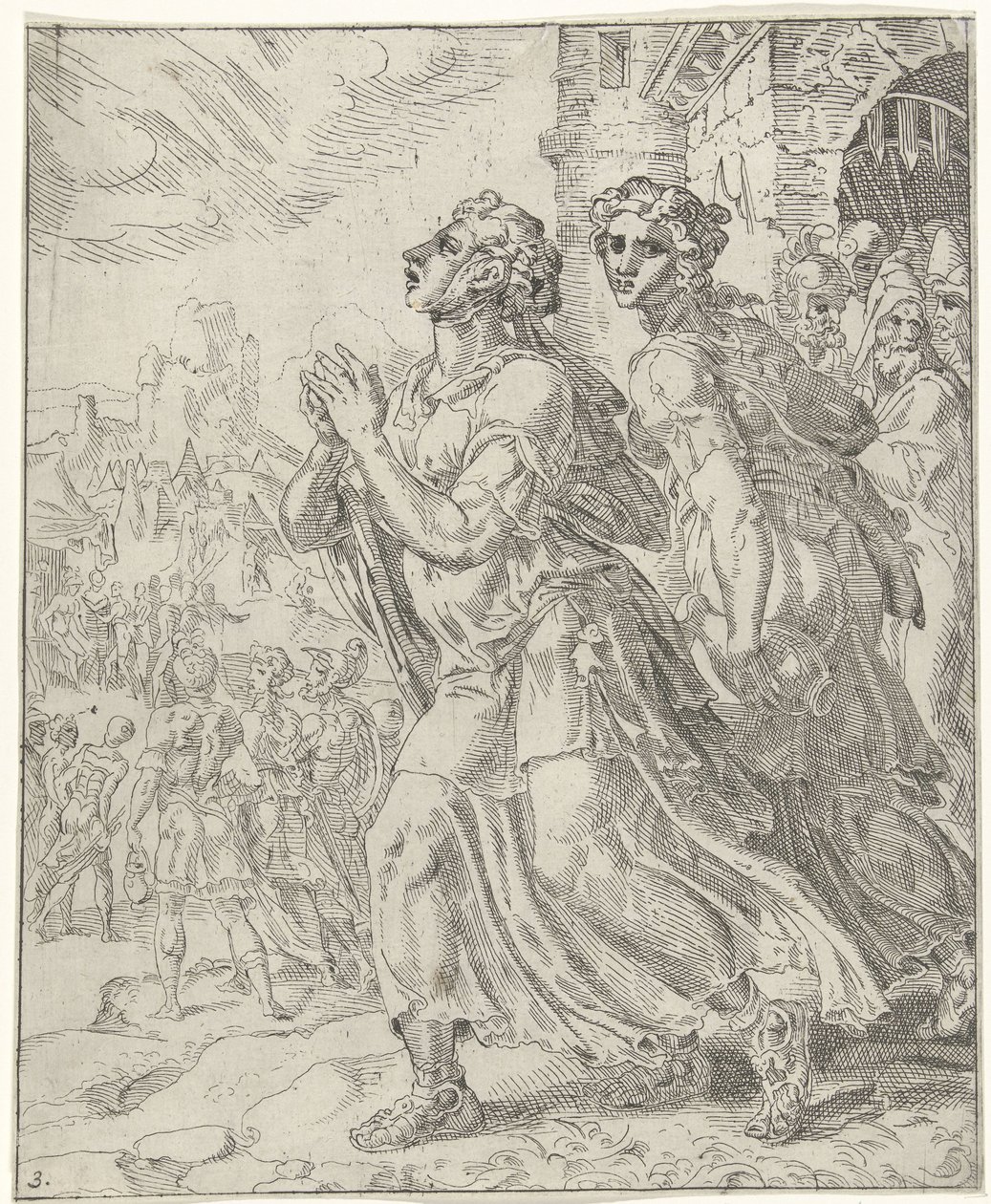 Judith and Her Maid Leaving Bethulia (series title: Judith and Holofernes) by Dirck Volckertsz. Coornhert (attributed to)