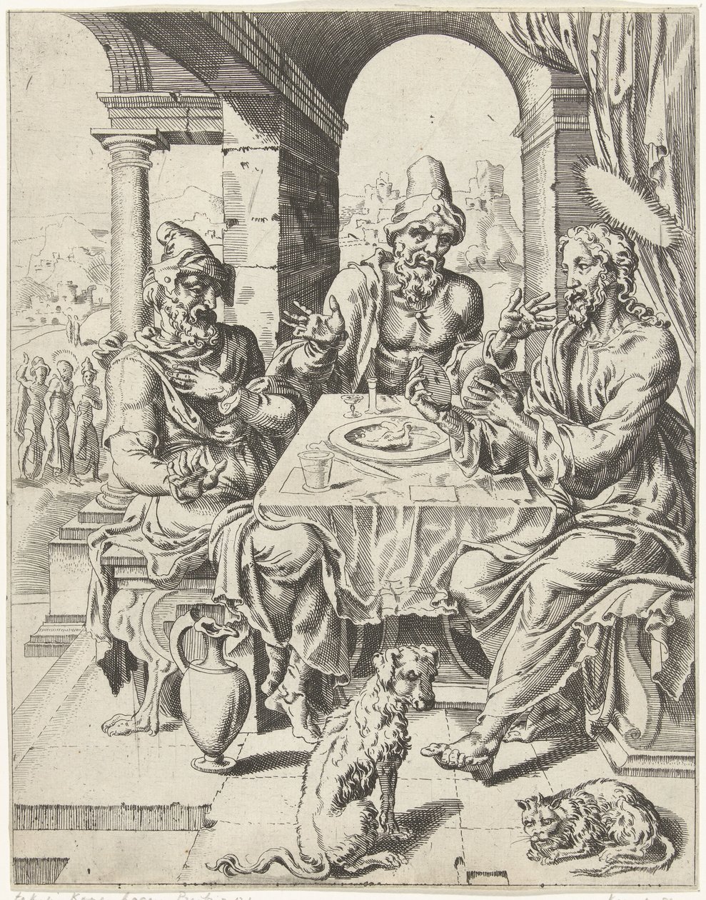 Supper at Emmaus (series title: The Fall and Redemption of Humanity through the Life and Passion of Christ) by Dirck Volckertsz. Coornhert (attributed to)