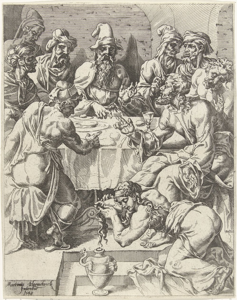 Mary Magdalene Washing the Feet of Christ (Fall and Redemption of Humanity through the Life and Passion of Christ) by Dirck Volckertsz. Coornhert (attributed to)