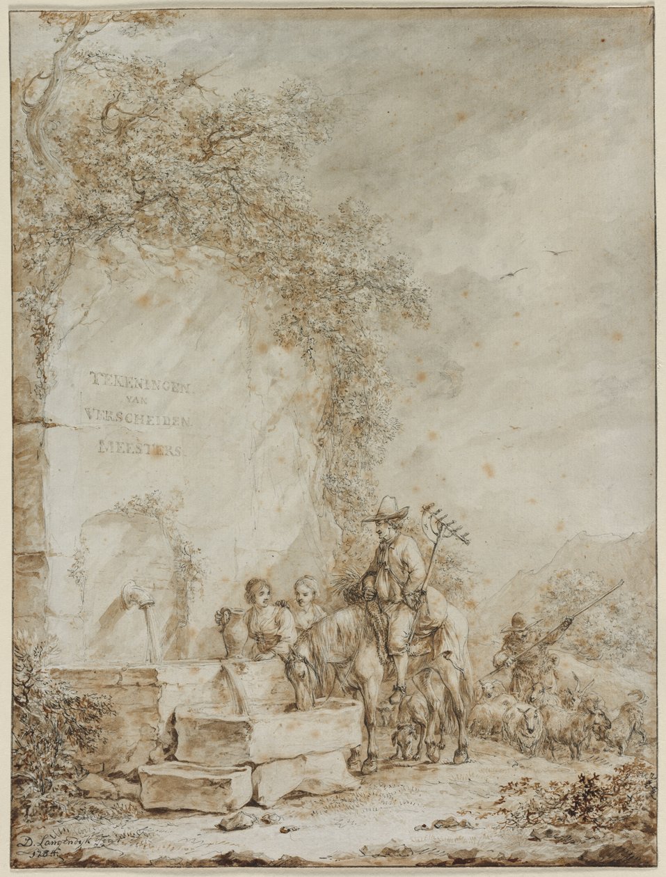 Frontispiece for an Album of Drawings: Peasants at a Fountain by Dirk Langendyk