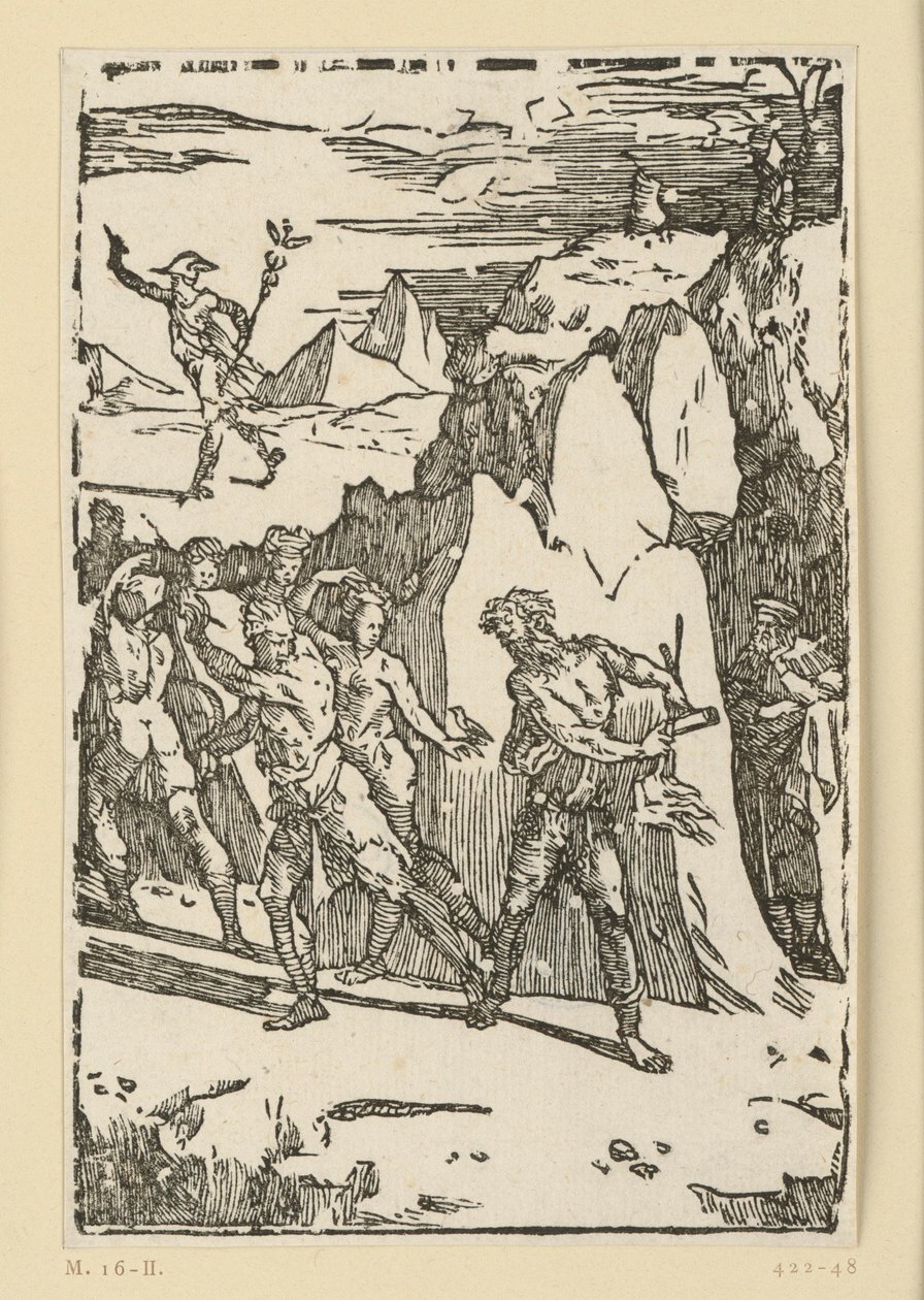 Allegory of Metal Extraction. The Metals Have Left the Interior of the Mountain and Flee as Vulcan (Hephaestus) Urges Them to Follow Him to the Forge. From the Series "De re metallica". by Domenico Beccafumi