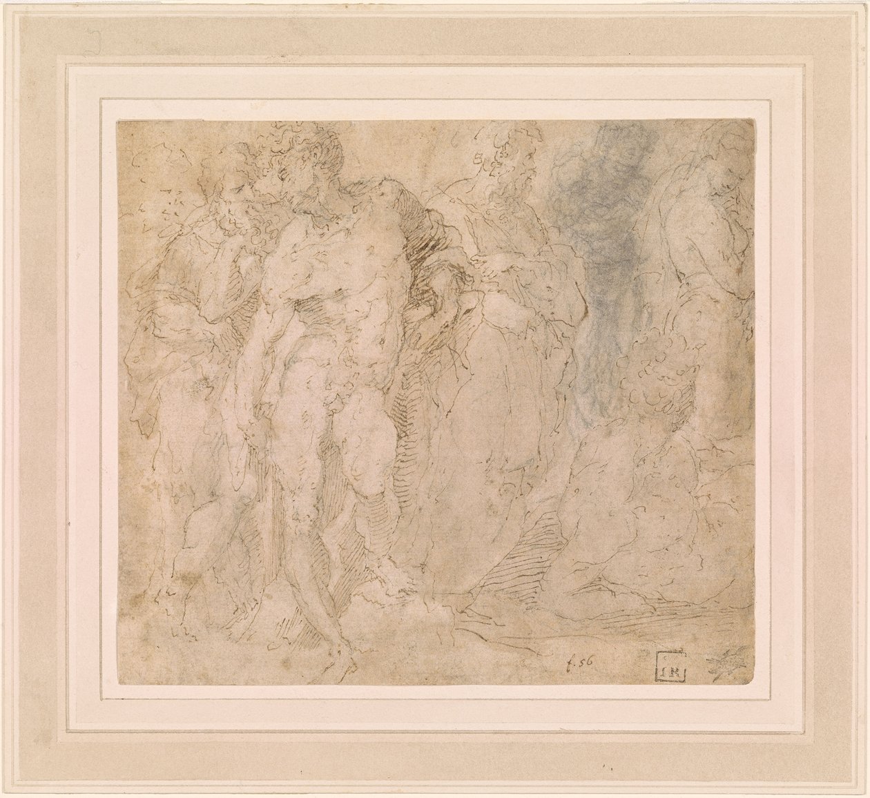 Standing Male Nude Among a Group of Figures, One of Them Reclining, ca. 1530-1540 by Domenico Beccafumi