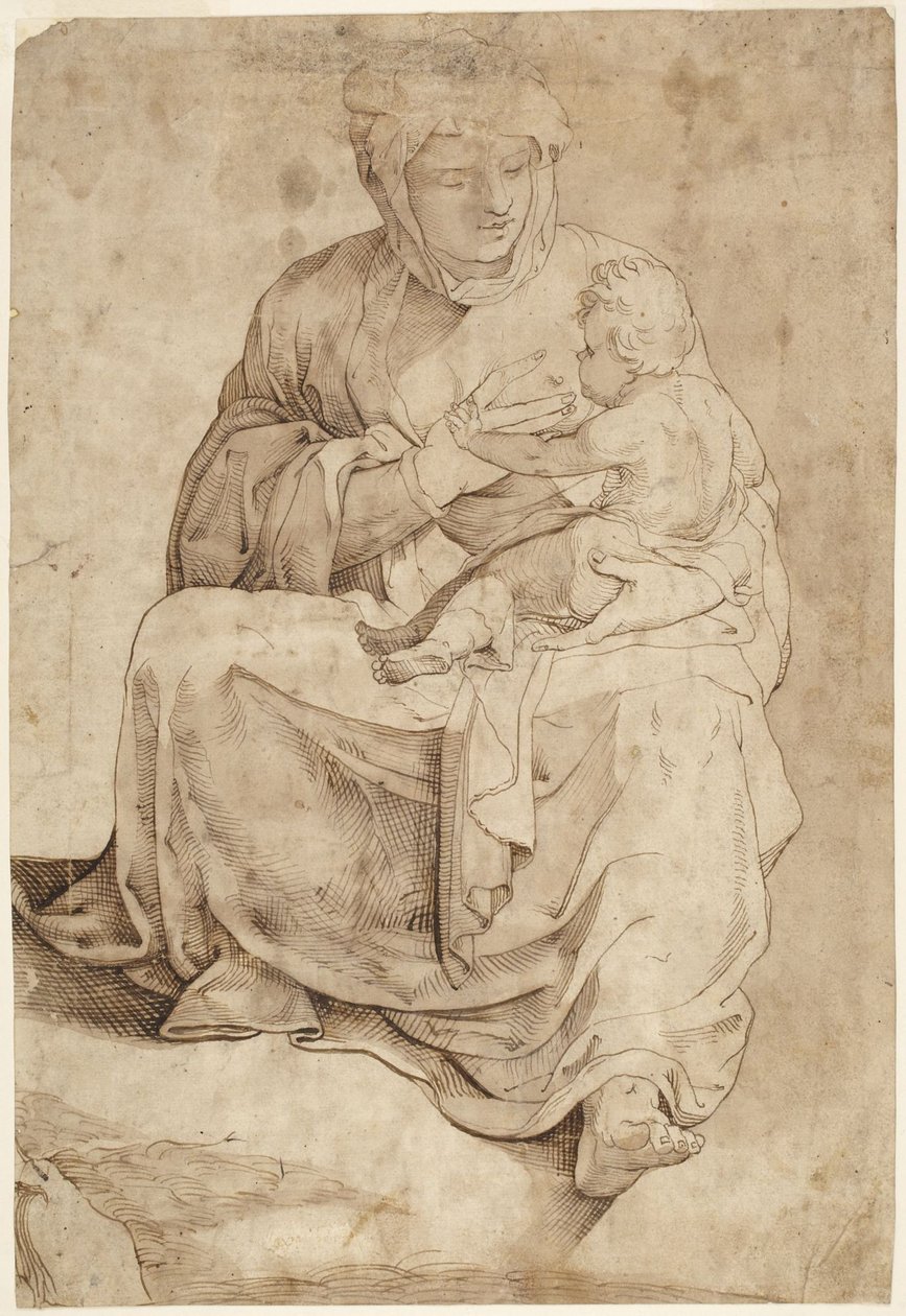 Seated Madonna Nursing the Child, from an Inlaid Floor Panel in the Siena Duomo by Domenico Beccafumi
