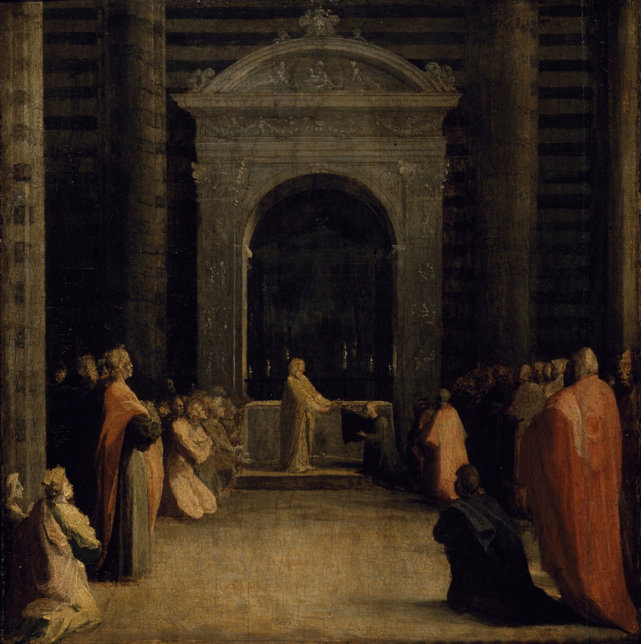 The Offering of the Keys of the City of Siena to the Virgin, on or after 1526 by Domenico Beccafumi
