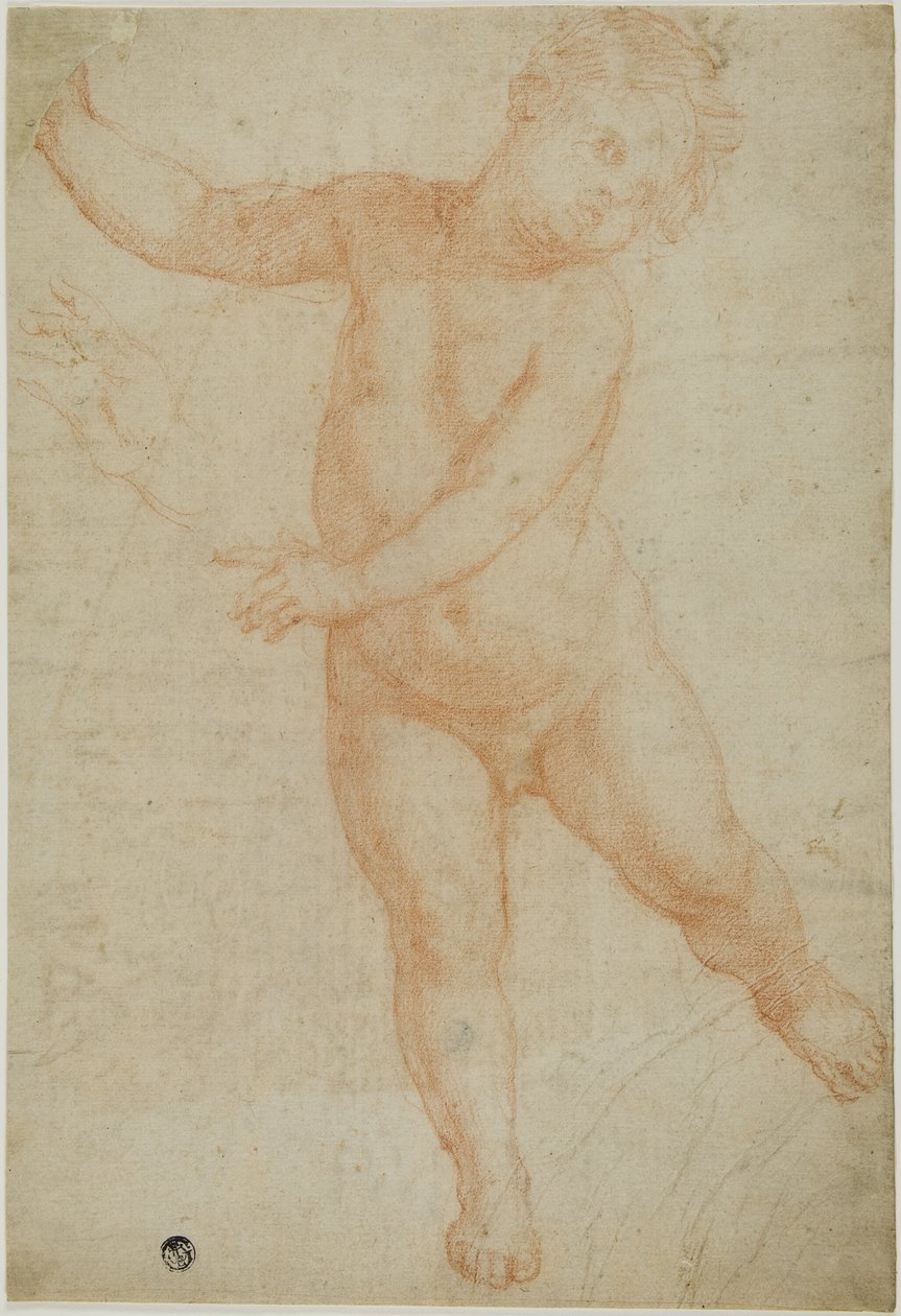 Putto Poised on Right Leg (recto); Sketch of a Draped Arm (verso) by Domenico Cresti