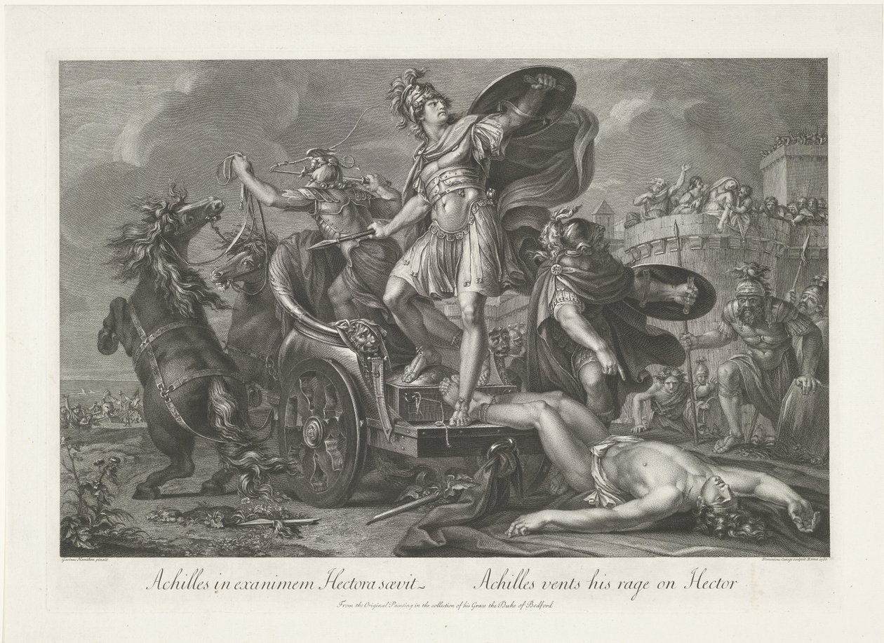 Achilles Drags the Body of Hector Behind His Chariot by Domenico Cunego