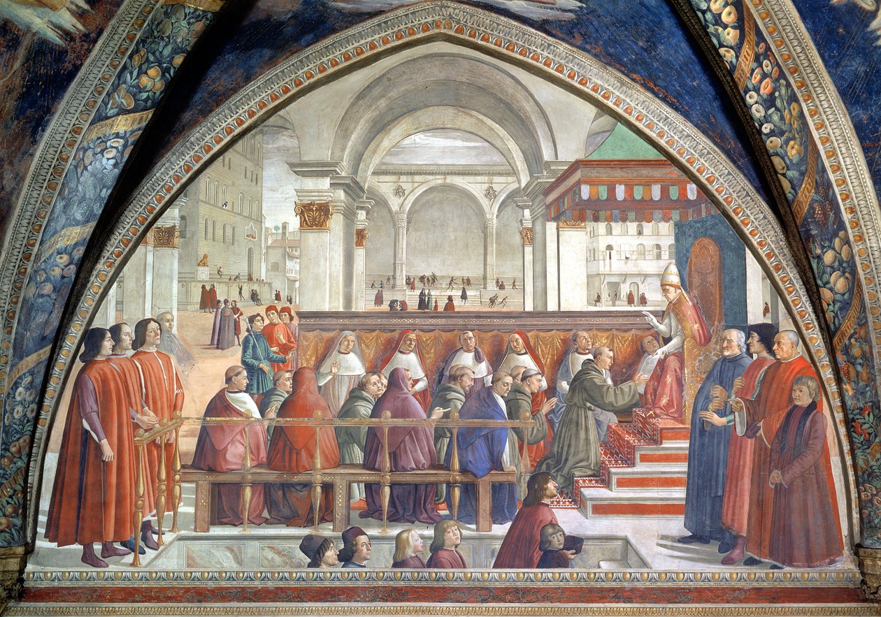 St. Francis receiving the Rule of the Order from Pope Honorius, scene from a cycle of the Life of St. Francis of Assisi by Domenico Ghirlandaio