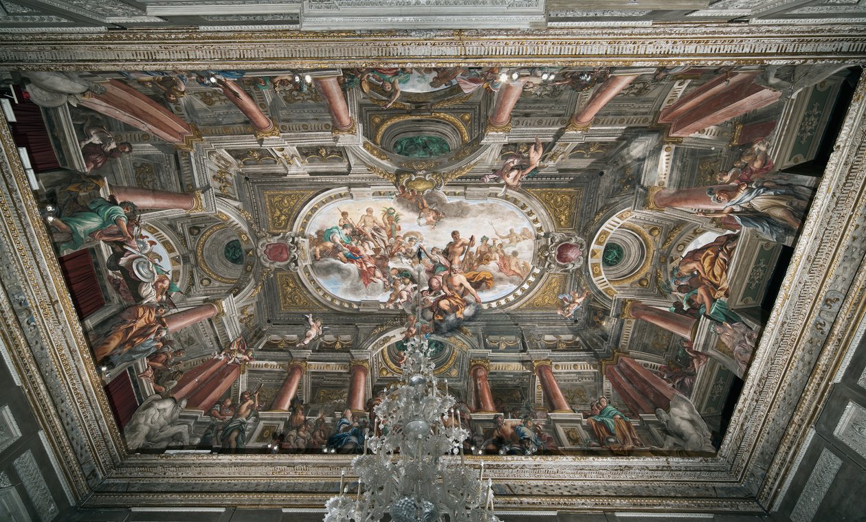 The offer to Jupiter of the keys of the Temple of Janus (or Allegory of Peace) (ceiling of the noble floor, c.1665) by Domenico I Piola